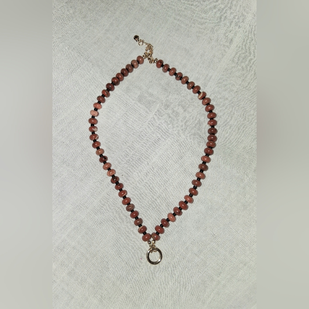 LOFT Brown Beaded Necklace with Gold Ring Pendant